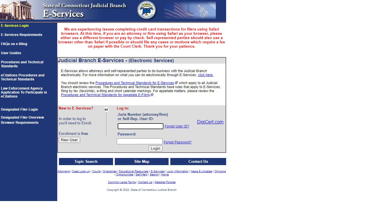 Connecticut Judicial Branch E-Services Login